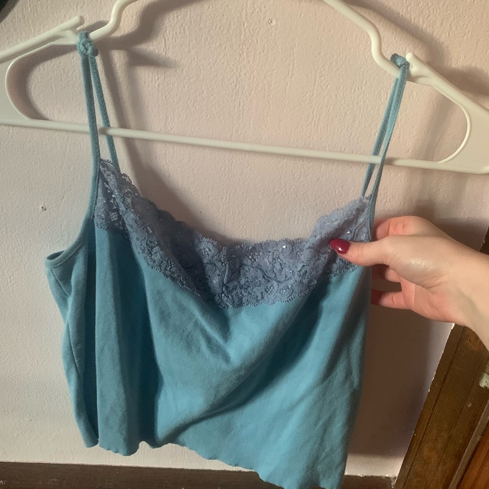 Blue Lace Trim Cami Top